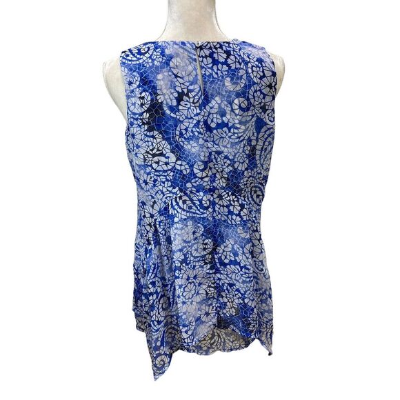 Fever Tunic Womens Small Blue White Floral Sleeveless Shirt Flowing‎ Hem NEW - Picture 5 of 11